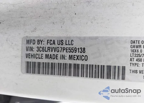 2023 Ram Promaster 2500 Low Roof 136 Wb из США, поврежденный, VIN 3C6LRVVG7PE559138